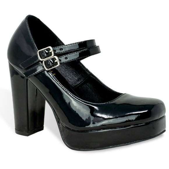 Women’s Vintage Chunky Platform Block Heel Mary Janes with Double Straps - Picture 2 of 4